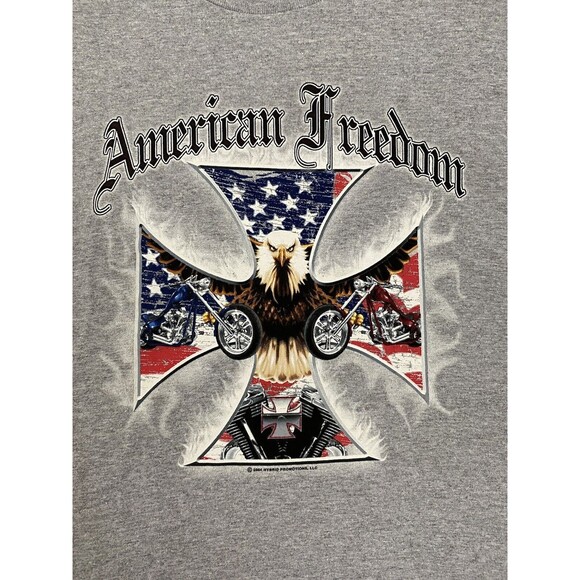 Vintage American Freedom Shirt Mens Medium Gray Choppers Biker Eagle USA Flag - Picture 2 of 9